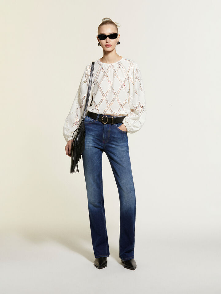 Cream white blouse with lace - women's blouses - Creamy White | Sisley image number 7